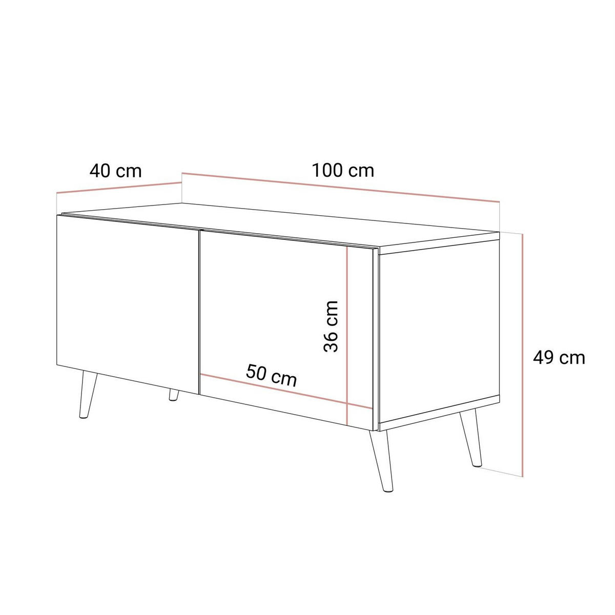 TV-SCHRANK COLGANTE 100 Kaschmir Hochglanz, ohne LED, Schräge schwarze Füßen - Kaschmir/Schwarz, Holzwerkstoff (100/49/40cm) - Lookway