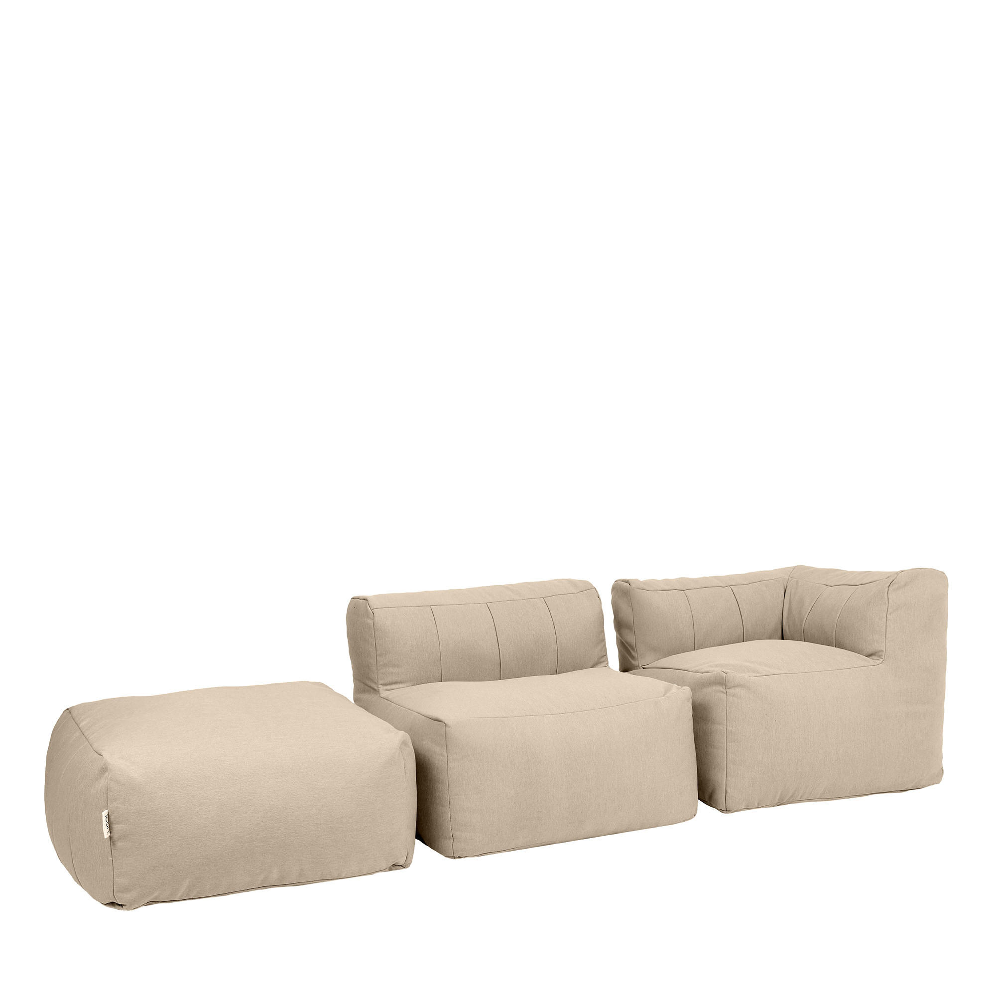 SITZSACK-SOFA Outdoor 3-tlg.: Ecksessel, Sessel, Fußstütze - Beige, Textil (195/68/100cm) - icon