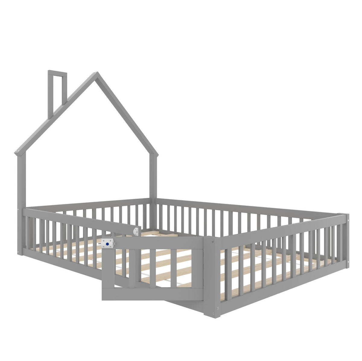 KINDERBETT 140/190 cm mit Lattenrost, Sicherheitsgitter und Schornsteinform aus Kiefernholz/MDF, Grau - Grau, Holzwerkstoff (140/190cm) - Redom