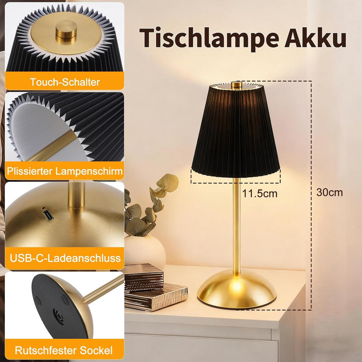 LED stolní lampa BROOKS III 12/12/30 cm (sada 2 ks) - černá, kov (12/12/30cm) - Nettlife
