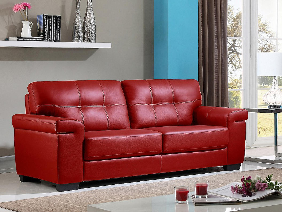 LEDERSOFA 3-Sitzer - Rot - HAZEL - Rot, Leder (207/89/93cm) - Vente-Unique