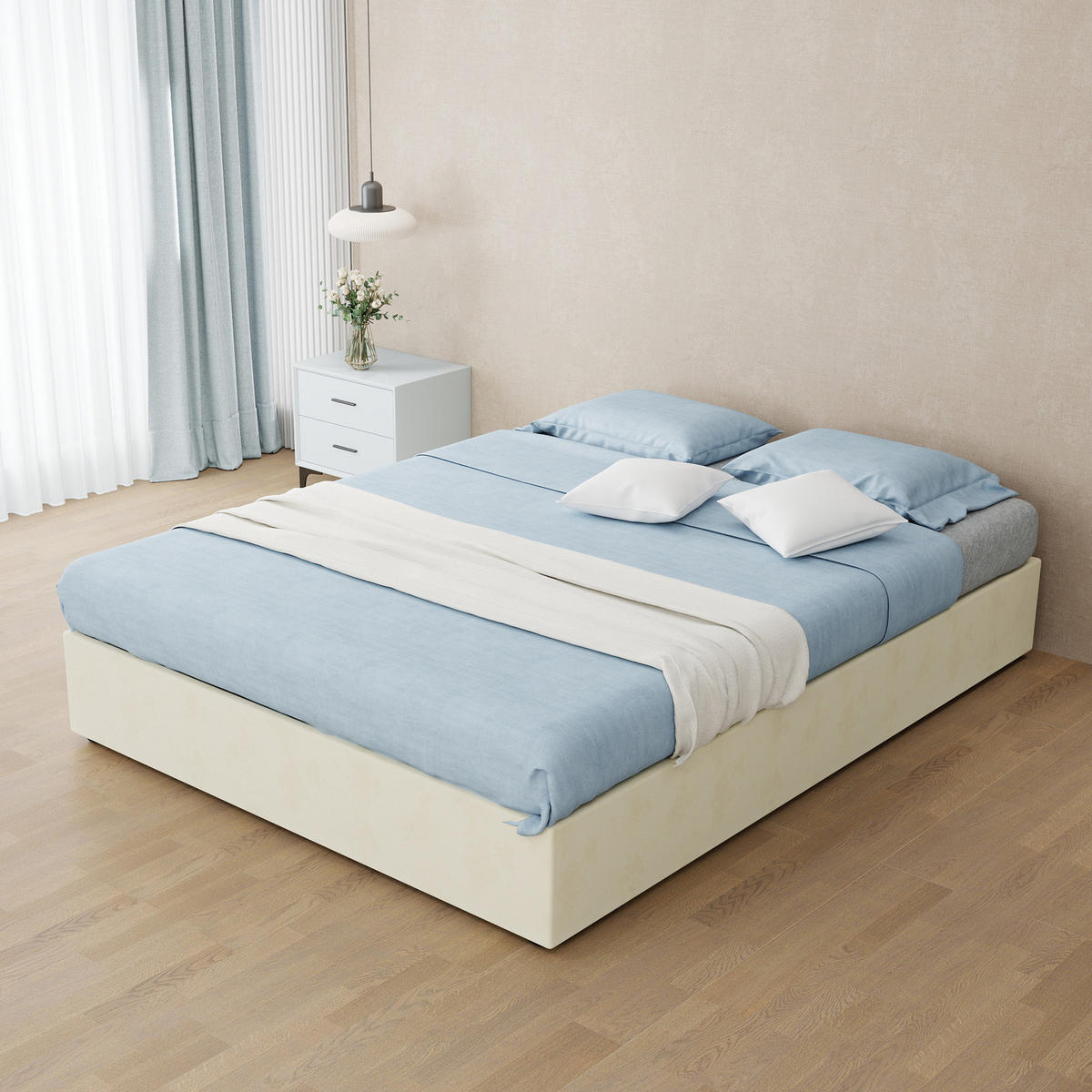 POLSTERBETT 140/200 cm in Beige Stoff mit Kopfteil - Beige, Holzwerkstoff/Textil (140/200cm) - STILVORA