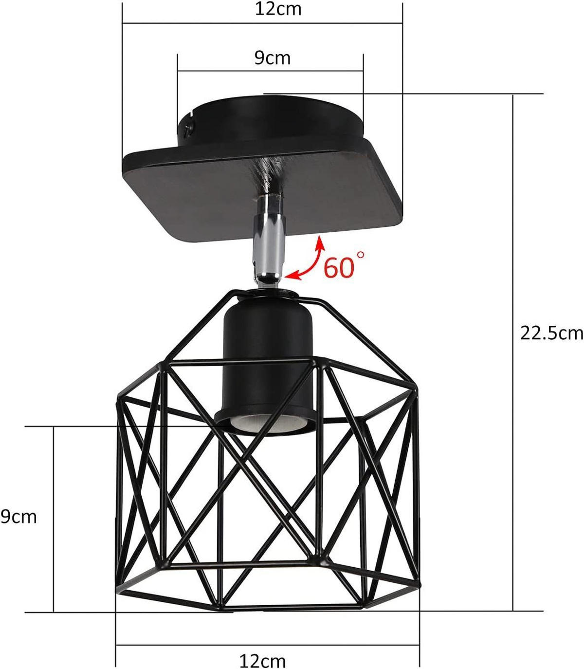 WANDLEUCHTE Emil 12/12/23 cm - Schwarz, Metall (12/23/12cm) - Nettlife