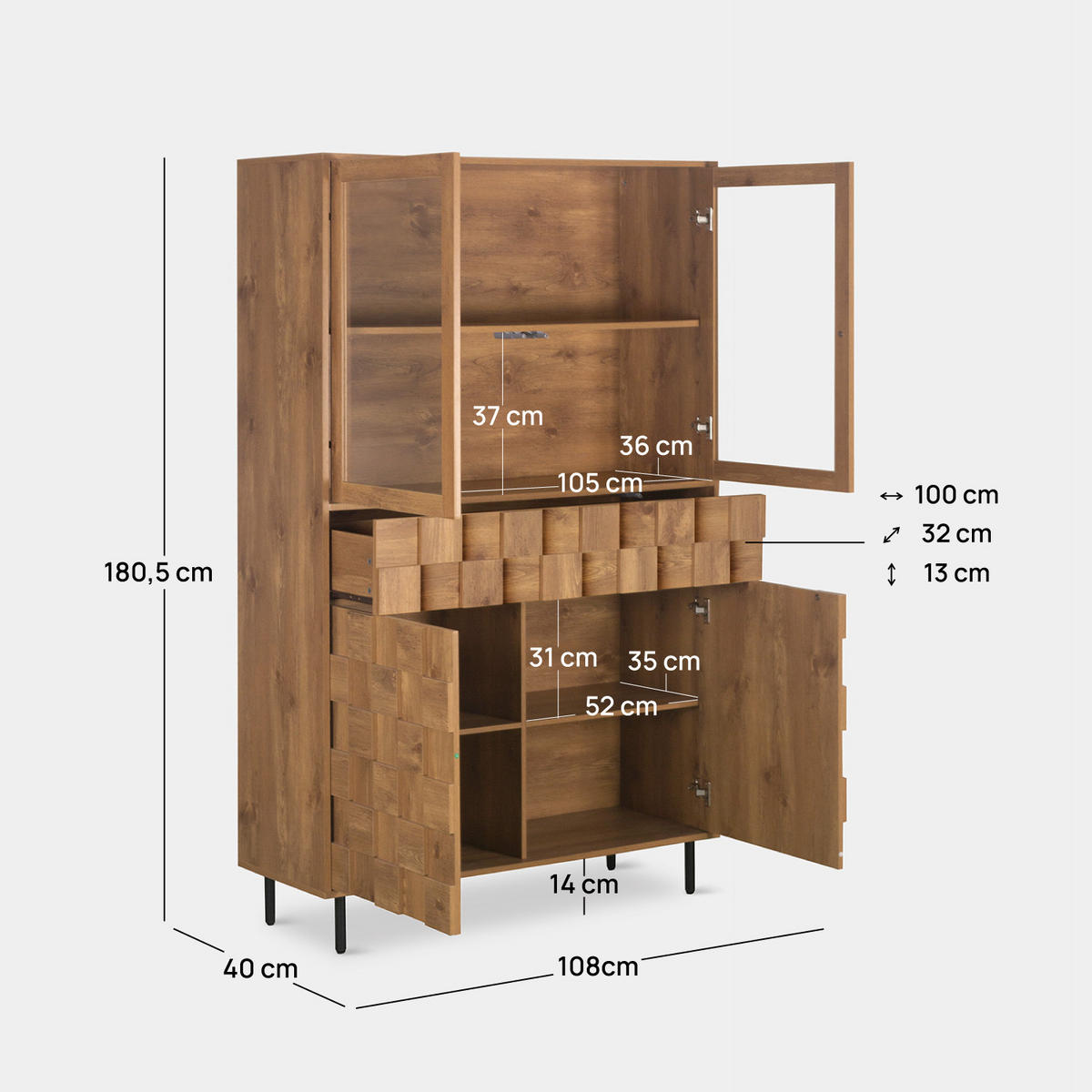 VITRINE Ivar Natürlich 108 cm x 180 cm - Naturfarben, Holzwerkstoff (108/180/40cm) - Klast Home