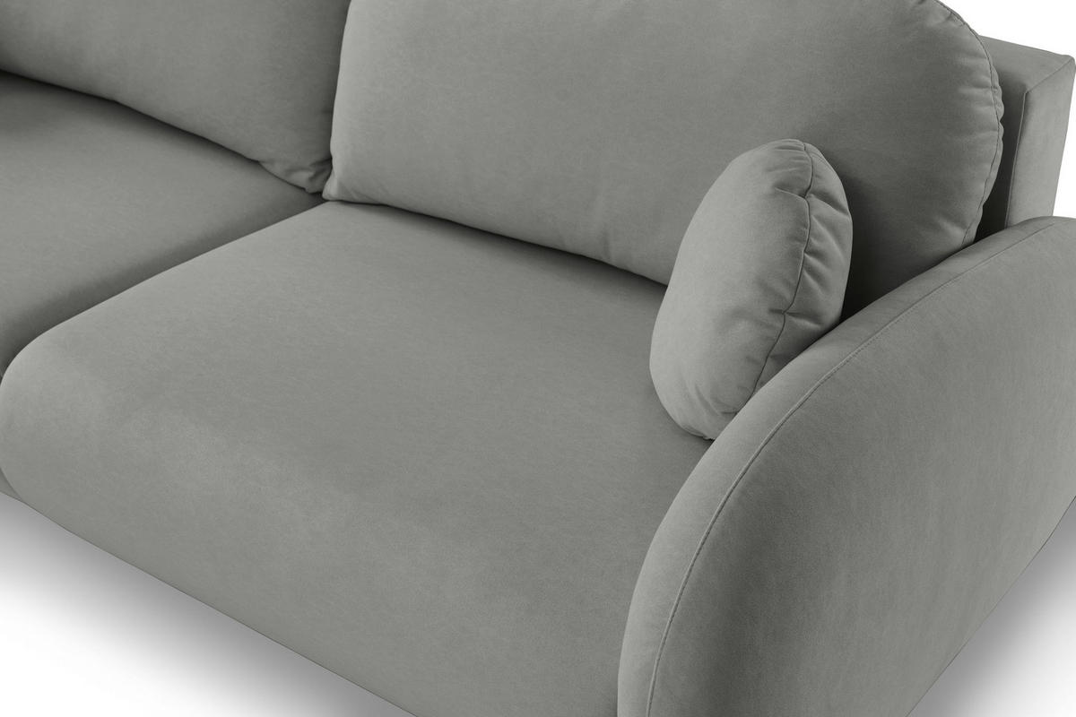 BETTSOFA AGIO Grau Plüsch-Stoff mit Schlaffunktion - Grau, Holz (232/95/109cm) - MASSENO