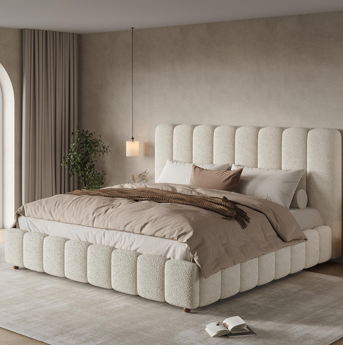 BETT mit Bettkasten Bouclé Weiß - Weiß, Metall (160/200cm) - Meubliv