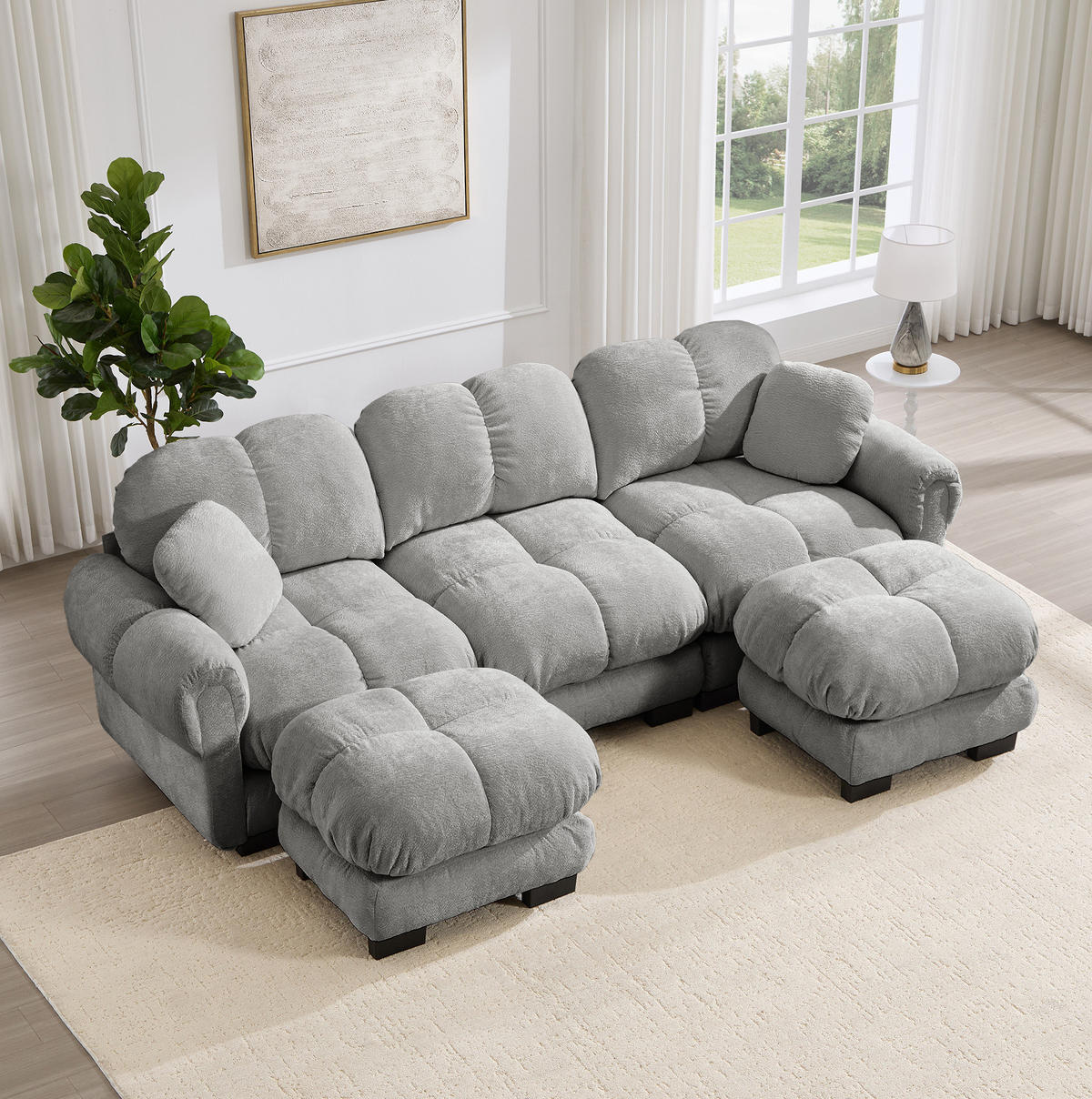 SOFA in U-Form mit Chenille Hellgrau - Hellgrau, Holz (149/90/260.1cm) - Meubliv