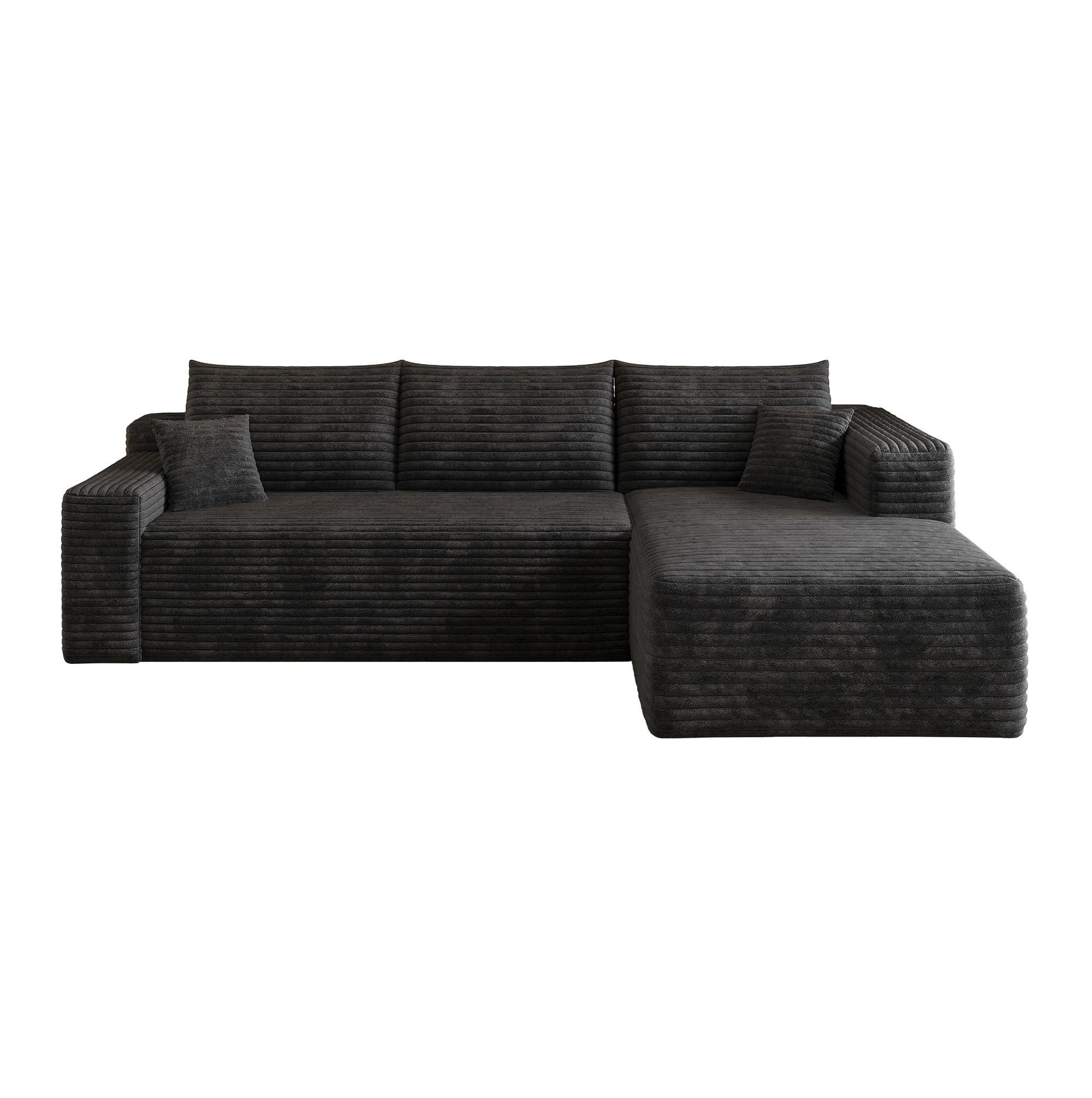ECKSOFA 241/151/58 cm schwarz aus Stoff ohne Montage mit Chaise - Schwarz, Textil (151/241cm) - OKWISH