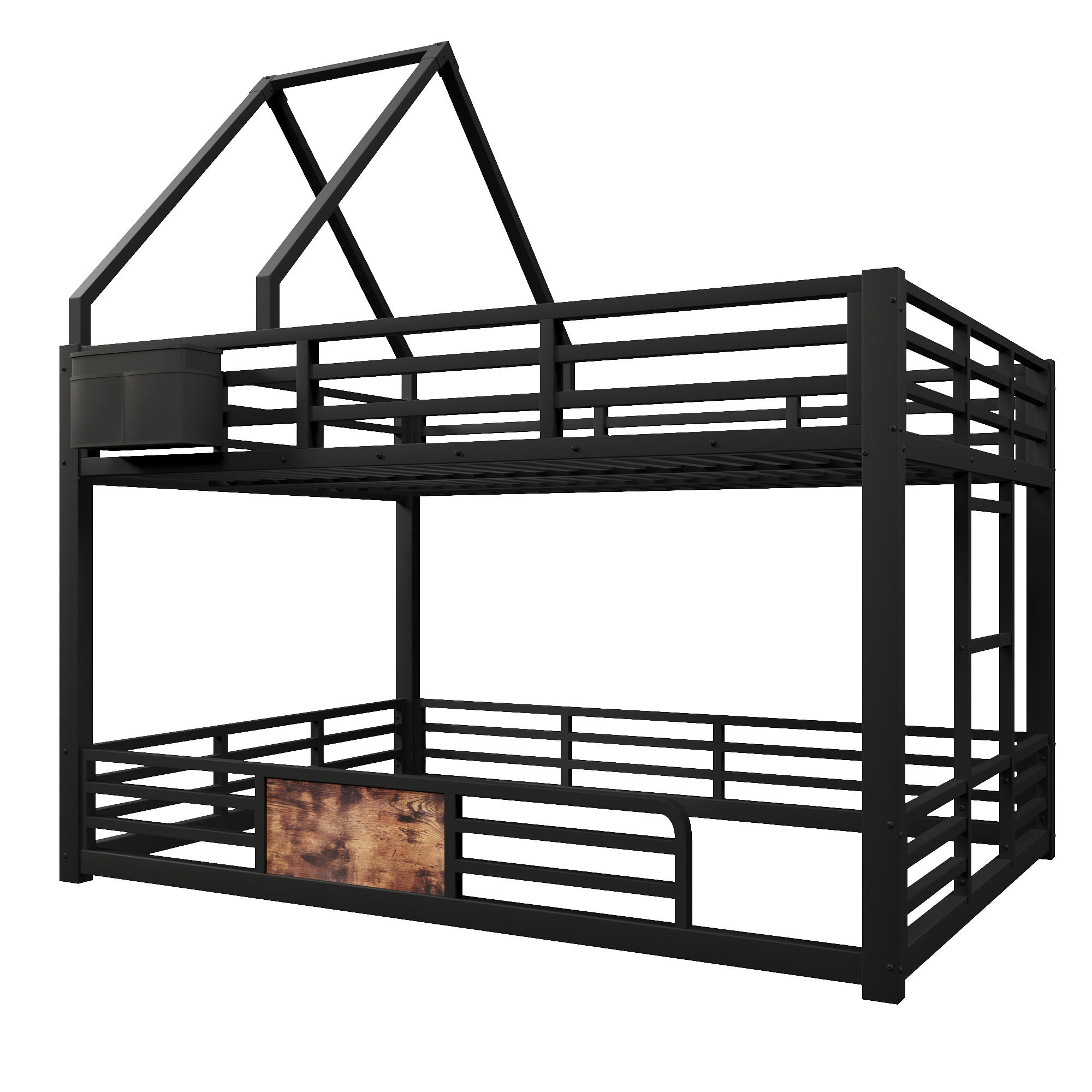 ETAGENBETT 140x200 cm mit LED-Beleuchtung, Hausbett-Design- Schwarz - Schwarz, Metall (140/200cm) - KOMHTOM