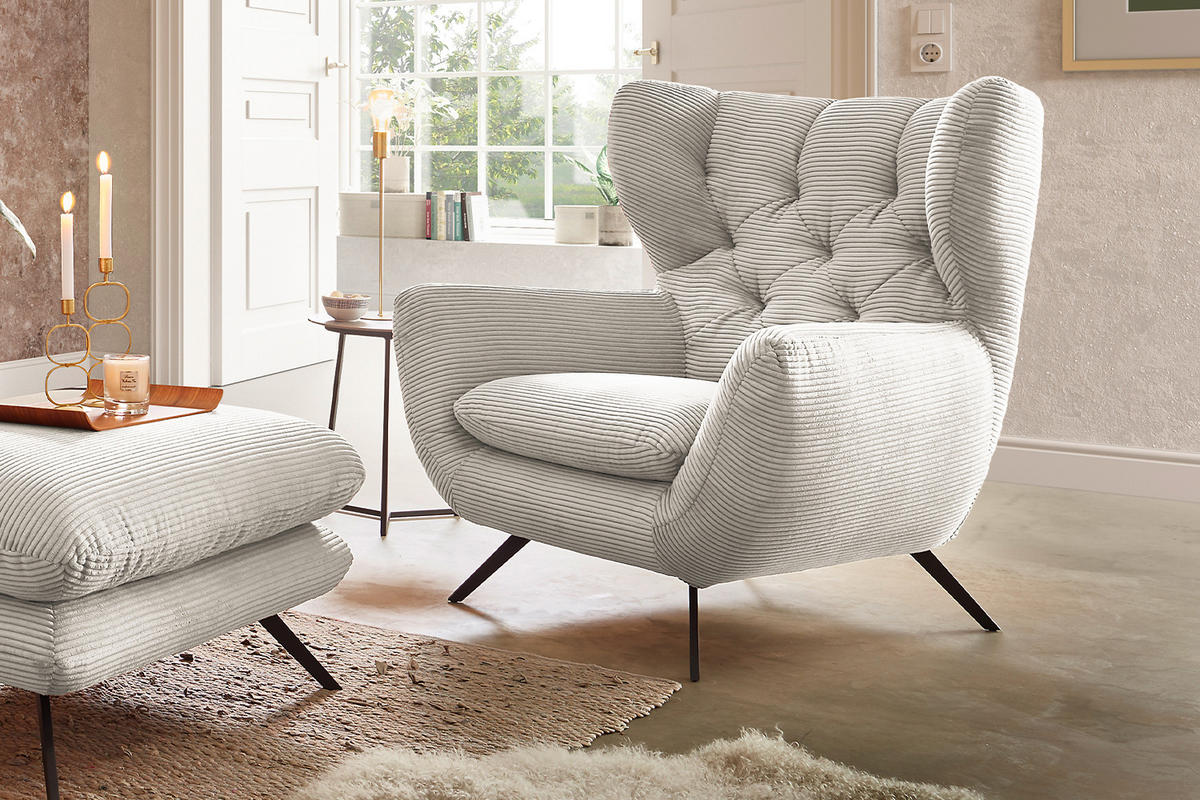SESSEL CHARME Cremeweiß - Creme/Schwarz, Textil/Metall (100/106/95cm) - KAWOLA