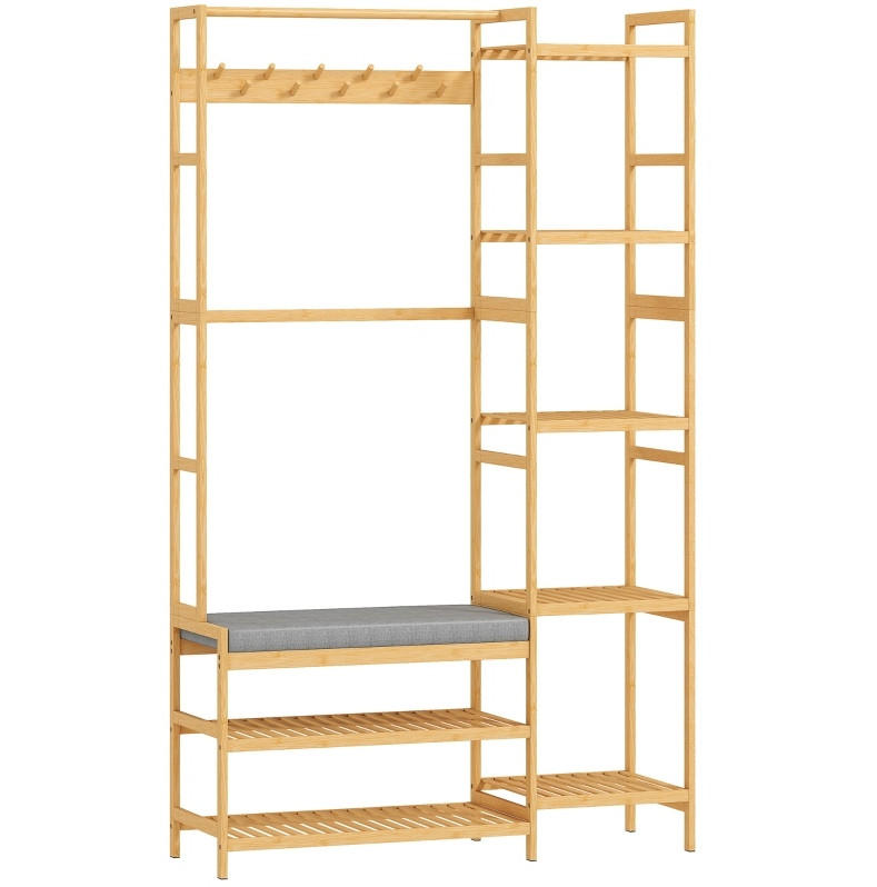 GARDEROBENSTÄNDER 104/33/175 cm aus Bambus mit Schuhregal und Sitzbank Natur - Naturfarben, Naturmaterialien (104/175/33cm) - Modenvie