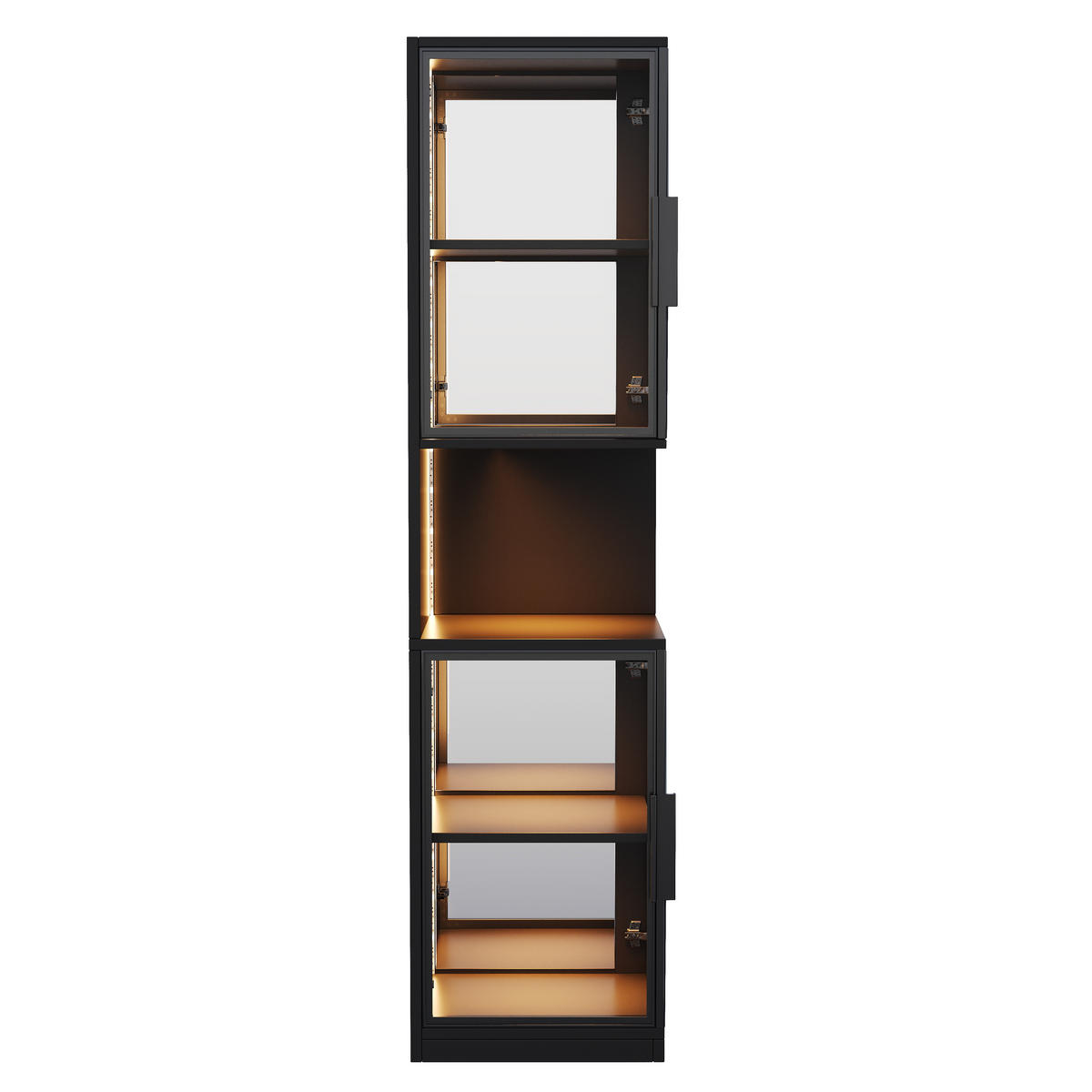 VITRINE LED Glastüren Spiegelrückwand 205cm Weinschrank Weiß - Schwarz, Holzwerkstoff (42/205/44cm) - FLIEKS
