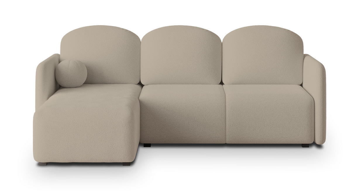 ECKSOFA SUVINO Beige Boucle-Stoff mit Schlaffunktion - Beige, Holz (230/143cm) - MASSENO