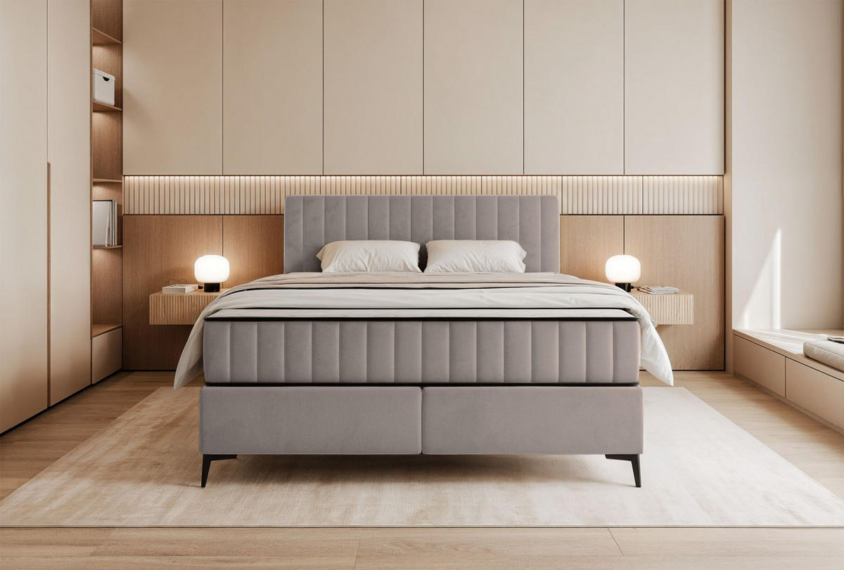 BOXBETT Mufasso Greige Samtbezug 180x200 cm - Taupe/Schwarz, Textil/Metall (180/200cm) - Selsey