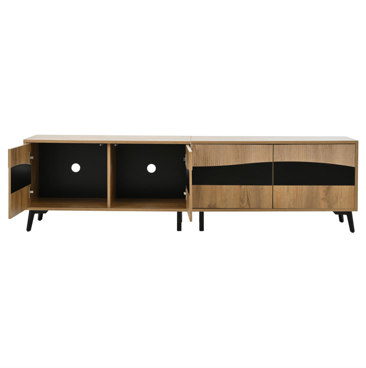 TV-LOWBOARD aus Spanplatte 180x40x50 cm Naturfarben/Schwarz mit 4 Türen, 4 Fächern und symmetrischem Design - Naturfarben, Holzwerkstoff (180/50/40cm) - Modfu