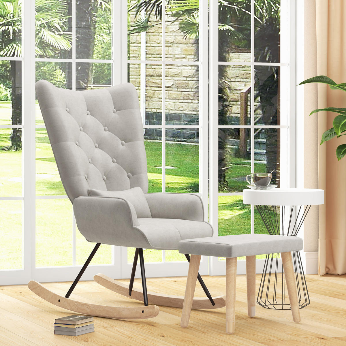 SCHAUKELSESSEL mit Hocker - Weiß, Kunststoff (96/101/66cm) - HOMCOM