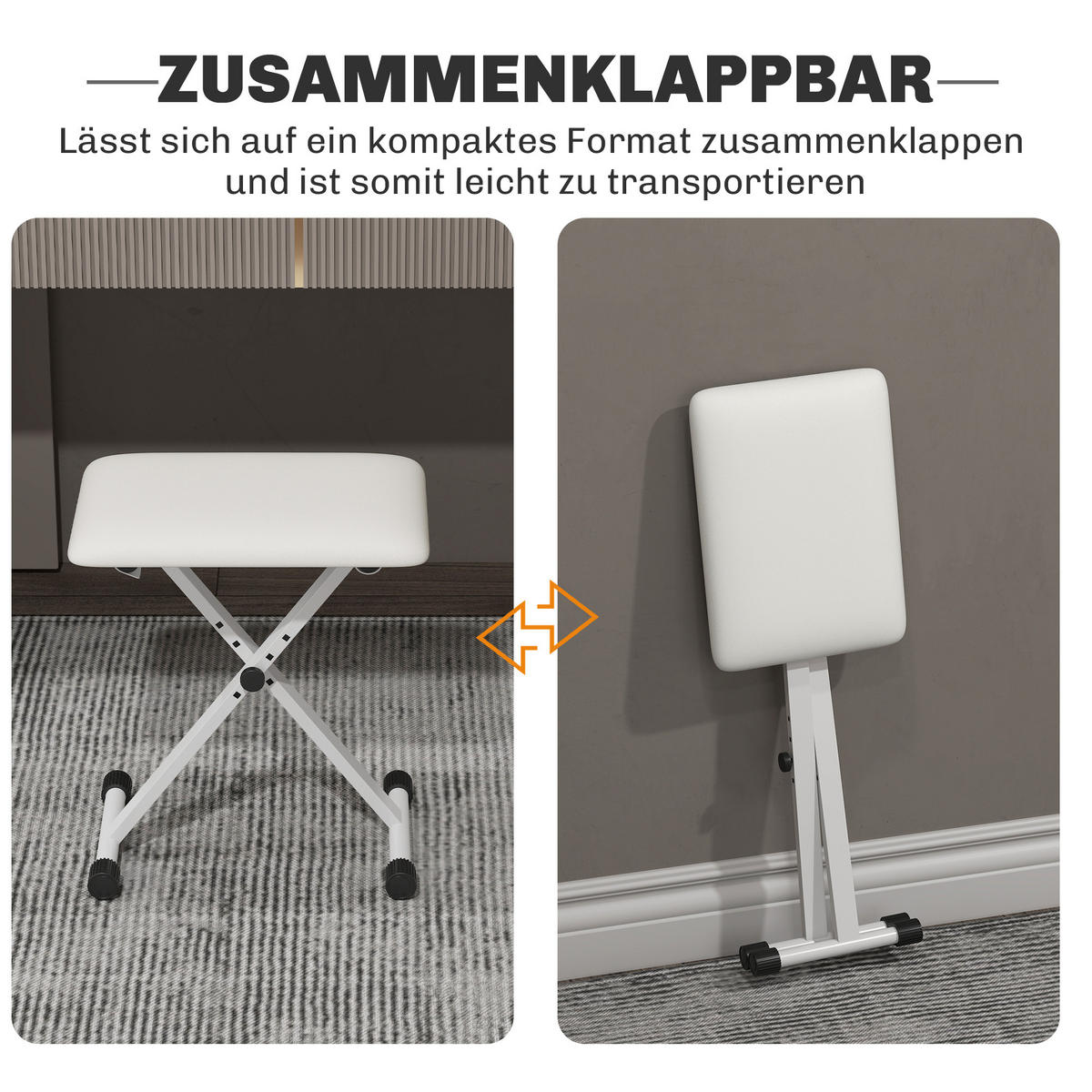 KLAVIERHOCKER DE-07225 höhenverstellbar, klappbar mit X-Form Weiß - Weiß, Metall (29/47/39cm) - ComfortXL