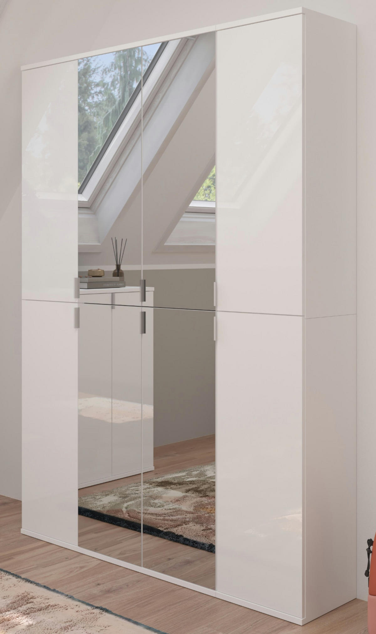 KLEIDERSCHRANK weiß Hochglanz 122 cm, Stauraumschrank mit Spiegeltüren - Weiß Hochglanz/Silberfarben, Glas/Holzwerkstoff (122/193/34cm) - Inn.Furn