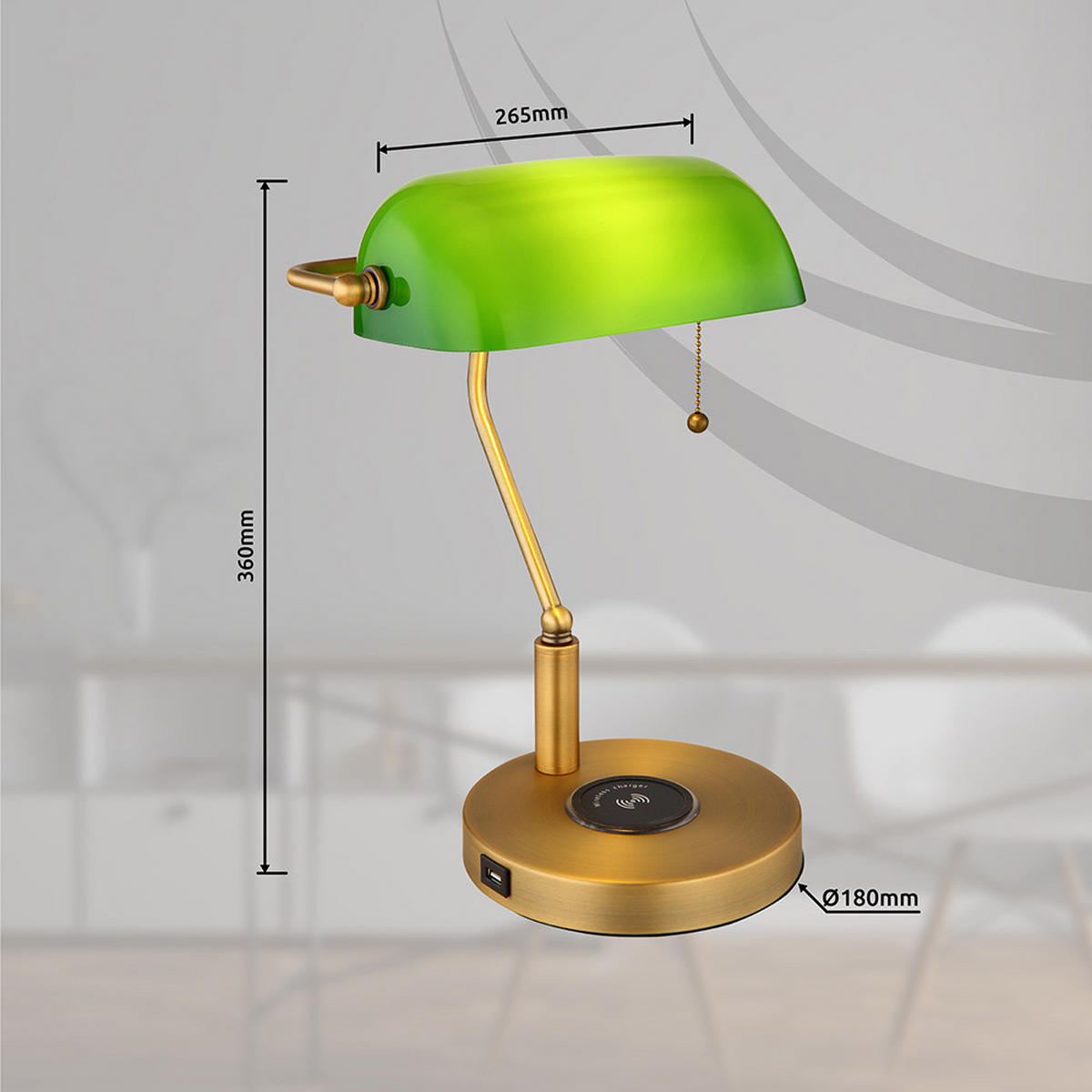 LED TISCHLEUCHTE Antique Messing Grün - Messingfarben, Glas (26.5/20/36cm) - Globo Lighting