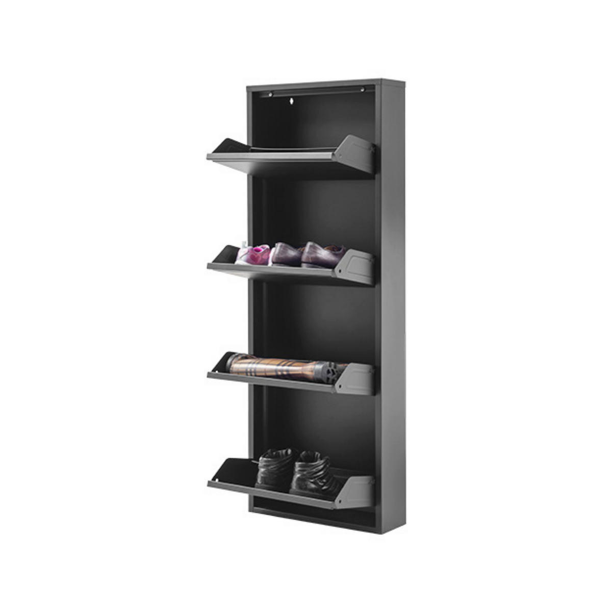 SCHUHSCHRANK schmal Metall mit Magnet 4 Klappen Schwarz - Schwarz, Metall (50/137/15cm) - Gowoll