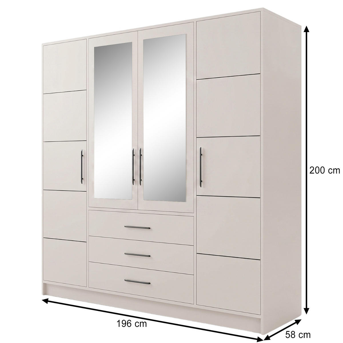 DREHTÜRENSCHRANK Bali 4-Türen, mit 3 Schubladen und Spiegel, Kaschmir - Kaschmir, Holzwerkstoff (196/200/58cm) - Beautysofa