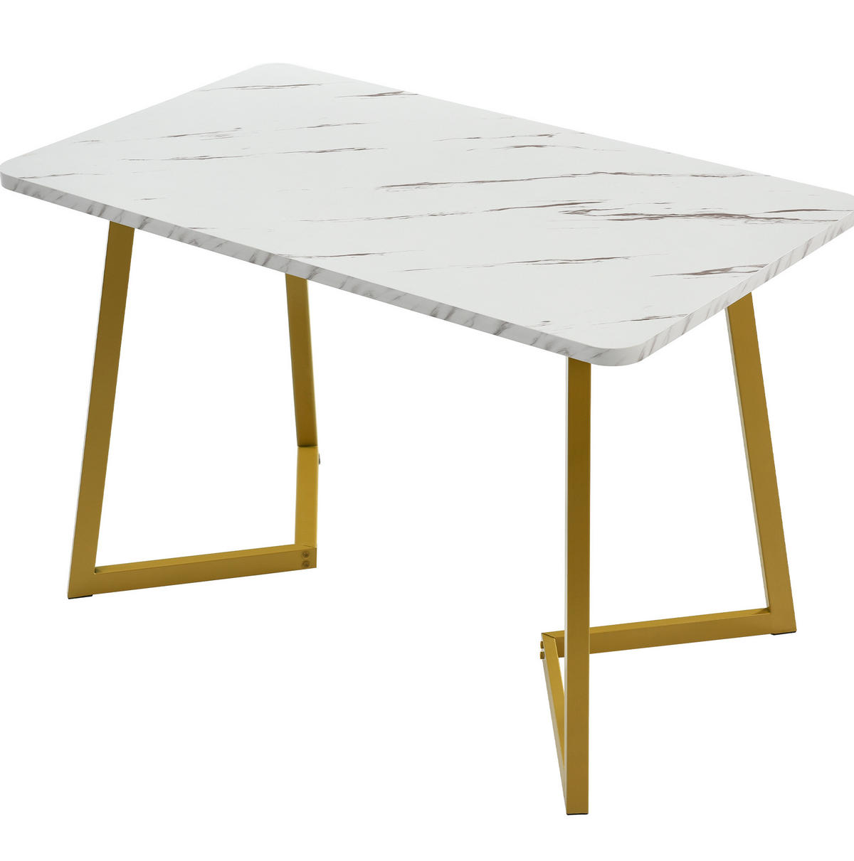 ESSTISCH 117x68x75 cm in Weiß und Gold aus MDF mit Marmoroptik auf goldenen Eisenbeinen - Weiß, Holzwerkstoff (117/68/75cm) - Modfu