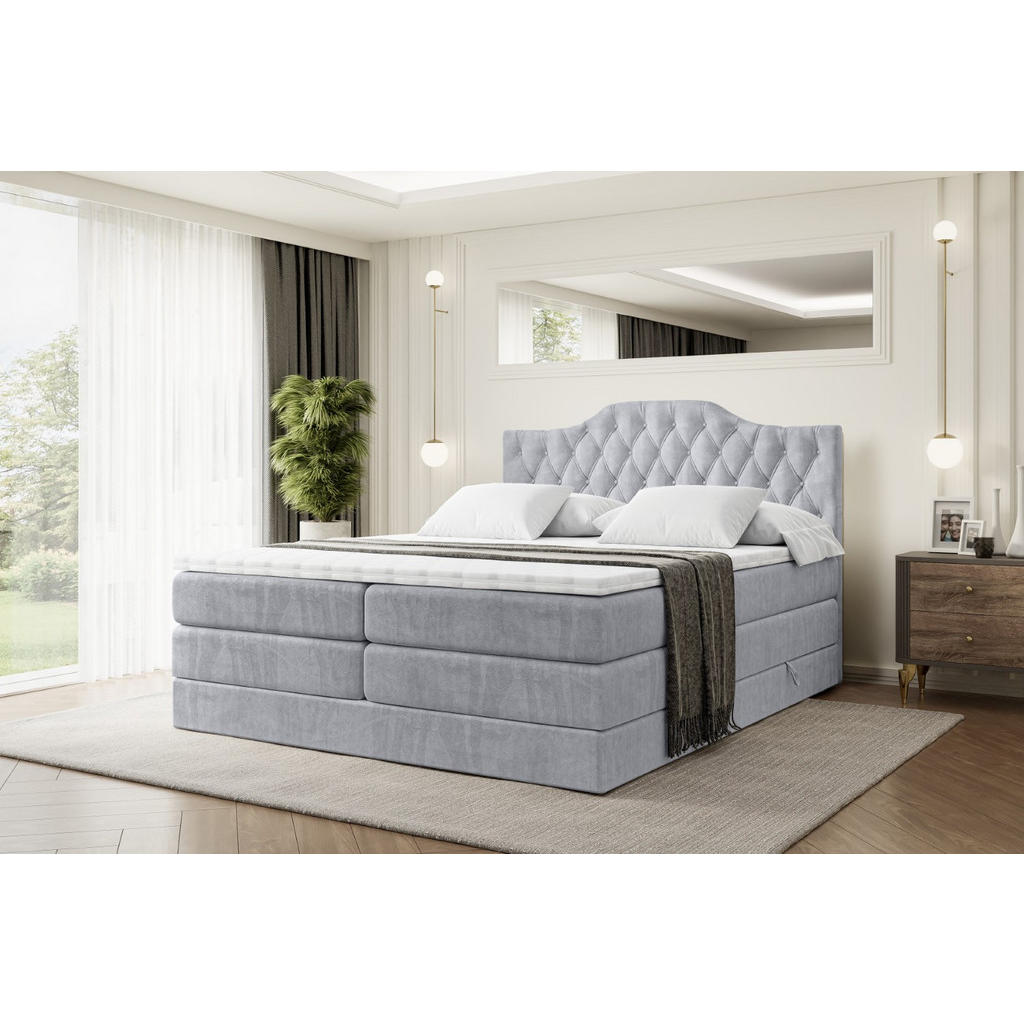 Thumbnail - Altdecor Boxspringbett, Hellgrau, Holzwerkstoff, Höhe ca. 20 cm, 160x200 cm, Schlafzimmer, Betten, Boxspringbetten