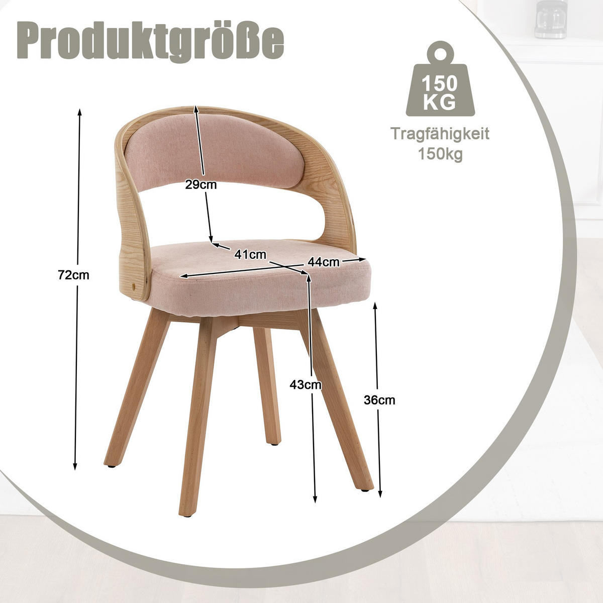 STUHL 2er-Set Esszimmerstuhl,360° drehbar,Massivholzrahmen,Leinenstoff,Rosa - Rosa, Holz (44/72/41cm) - LVHOM