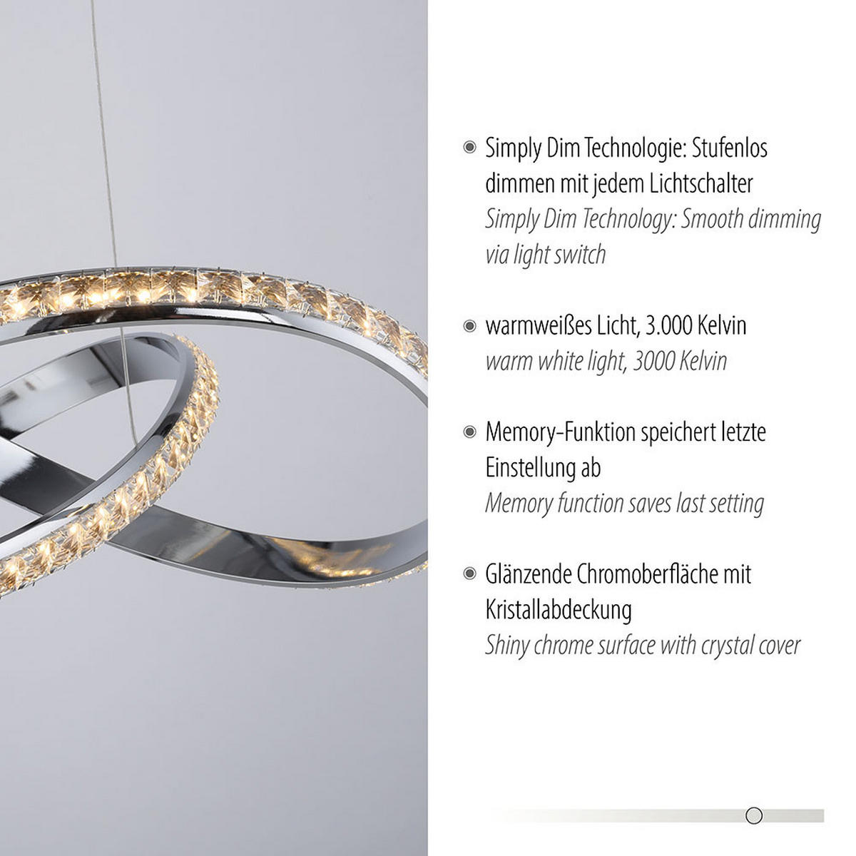 LED HÄNGELEUCHTE Metall Chrom Silber - Silberfarben, Metall (57/57/120cm)