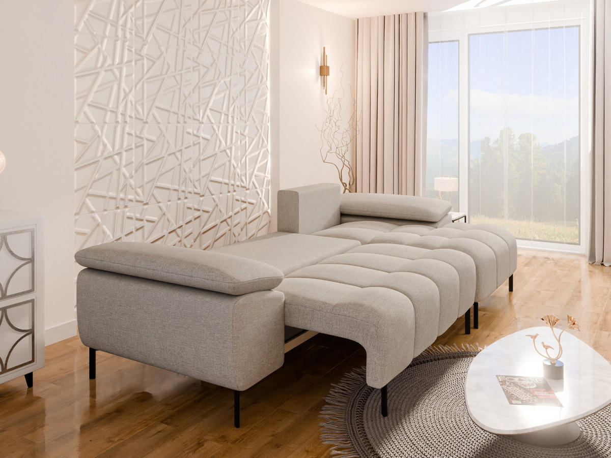 ECKSCHLAFSOFA 4-Sitzer DOLUS – Modernes Ecksofa mit Schlaffunktion Rechts montierbar, Ecru - Ecru, Holz (141/277cm) - Panda Möbel