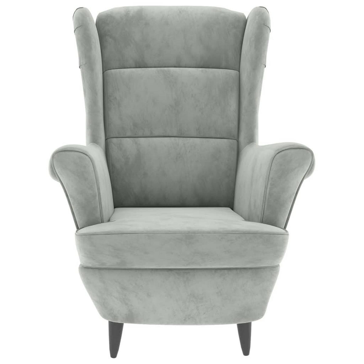 OHRENSESSEL mit Hocker Hellgrau Samt - Grau, Textil (78/96.5/90cm) - furnicato