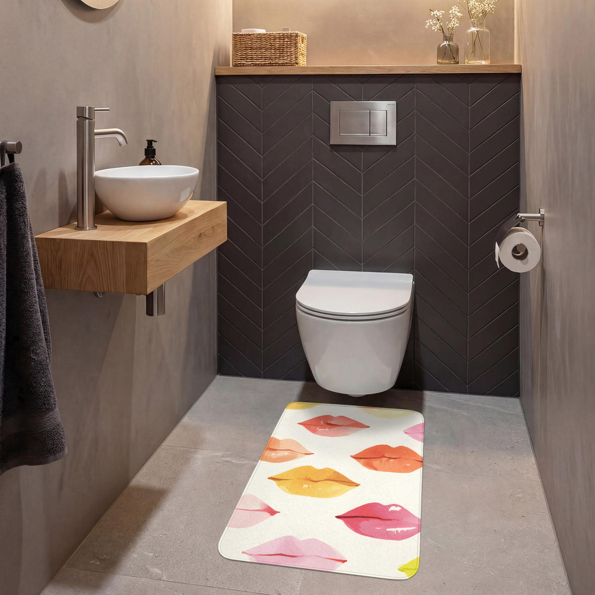 WC PŘEDLOŽKA Rty - barevné - lesklé 50x80 cm - růžová, textil/plast (50/1cm) - OnlyWow