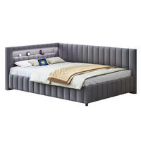 POLSTERBETT mit LED-Beleuchtung 140/200 cm in Grau mit Samtbezug und USB - Grau, Textil (140/200cm) - BEAOK