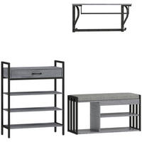 SCHUHREGAL 4 Ebenen Wandgarderobe mit Ablage 5 Haken und Stange gepolstert - Schwarz/Grau, Holzwerkstoff/Metall (30/87.6/70cm)