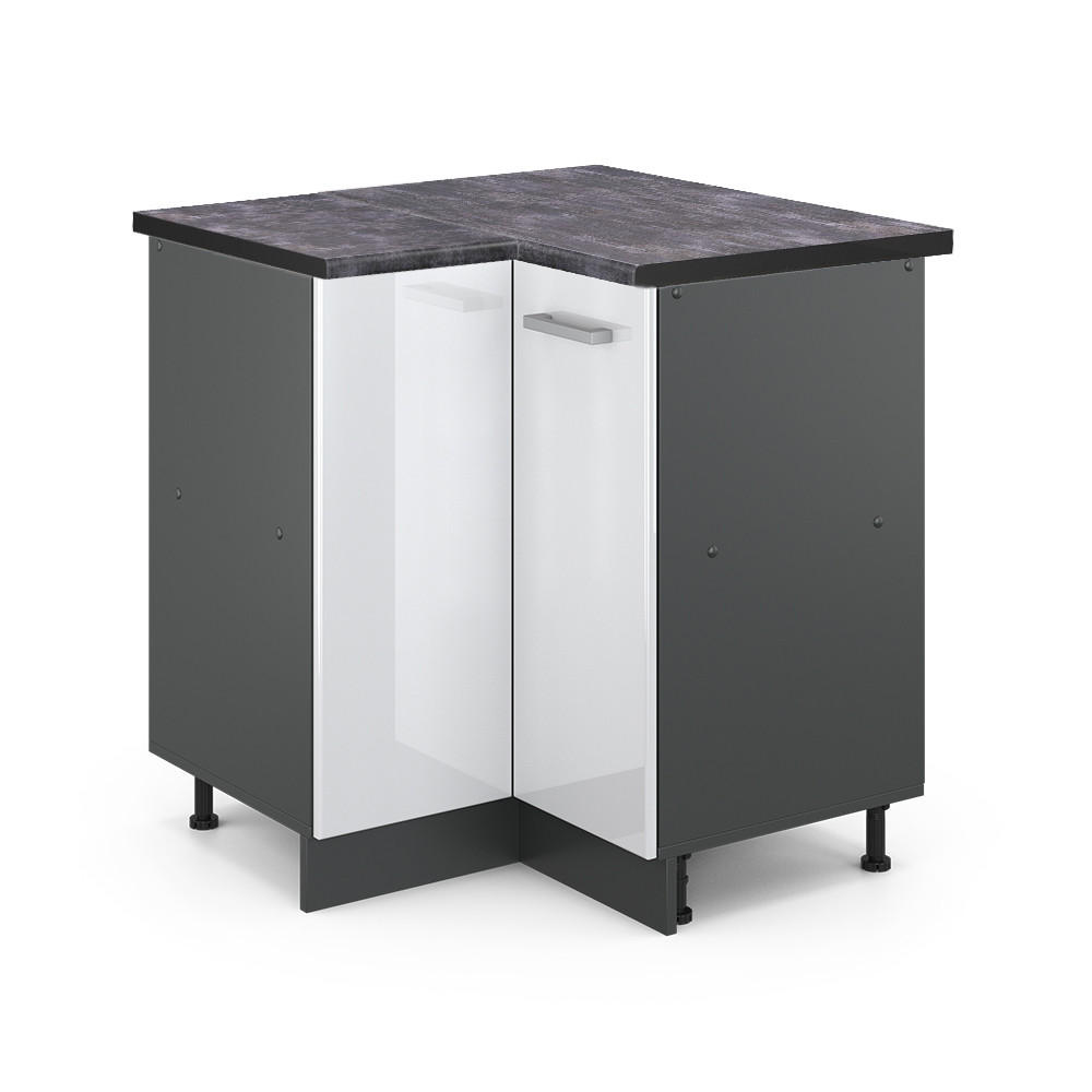 ECKUNTERSCHRANK R-Line Weiß Hochglanz 75.6 cm, AP Anthrazit - Weiß Hochglanz/Anthrazit, Holzwerkstoff (75.6/81.6/60cm) - Vicco