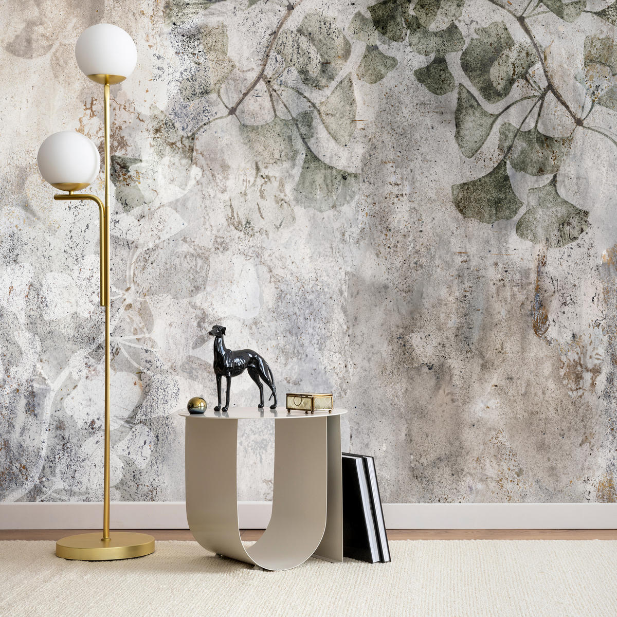 FOTOTAPETE für Büro Vintage Blätter Beton Abstrakt Grau Retro 500x350 - Beige/Grau, Papier (500/350cm) - Muralo