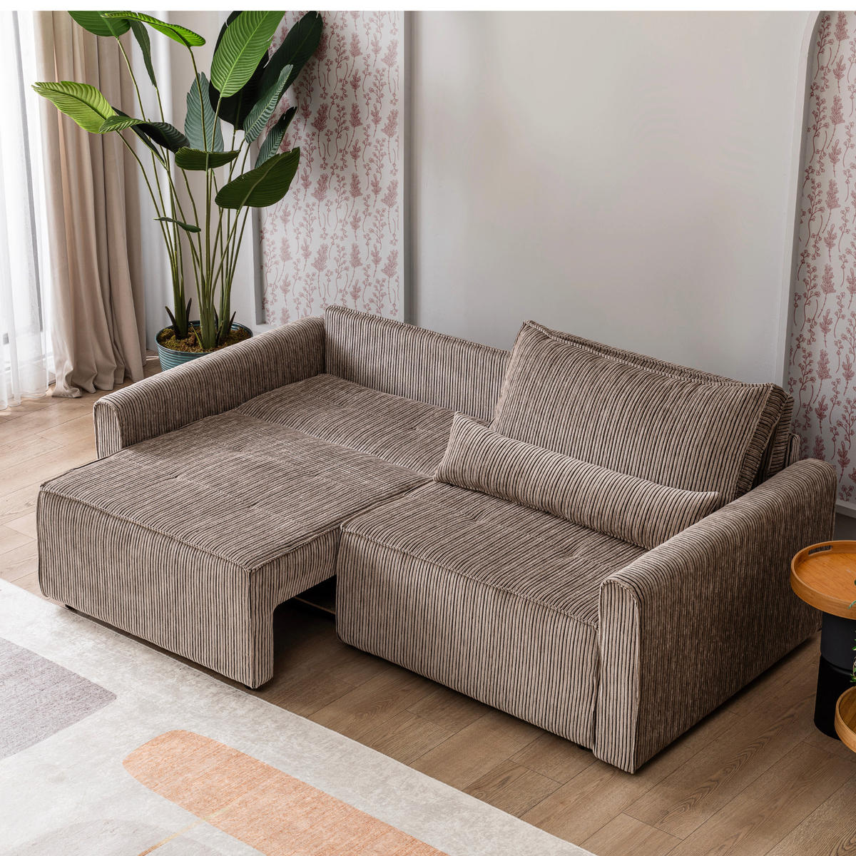ECKSOFA mit Schlaffunktion 8 fach verstellbare Rückenlehne - Beige, Holz (137/190cm) - Gowoll