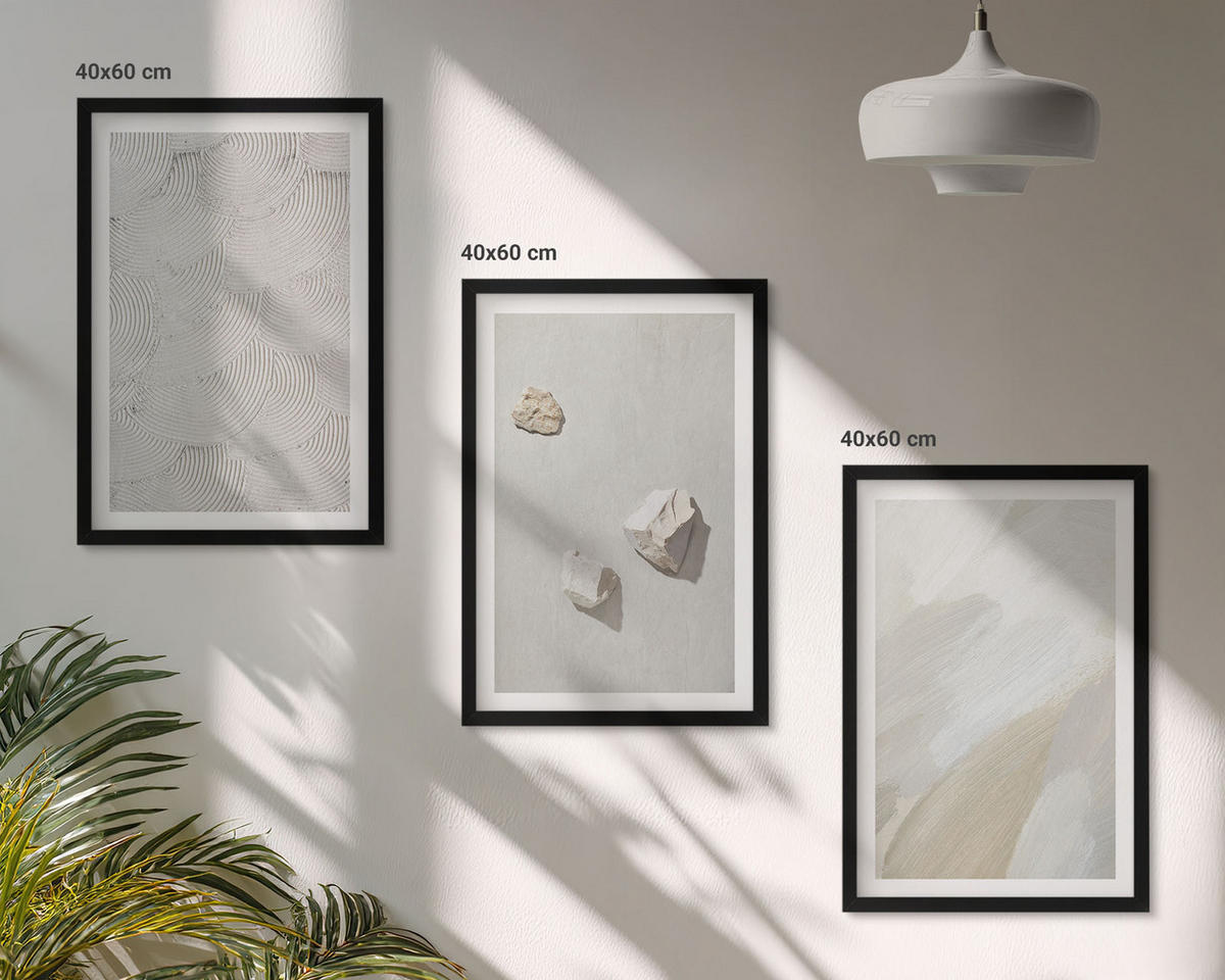 BILDER SET 3er Set - 40x60 cm Schwarzer Rahmen - Sandsteine moderne Farbe - Schwarz, Kunststoff (40/60cm) - TULUP