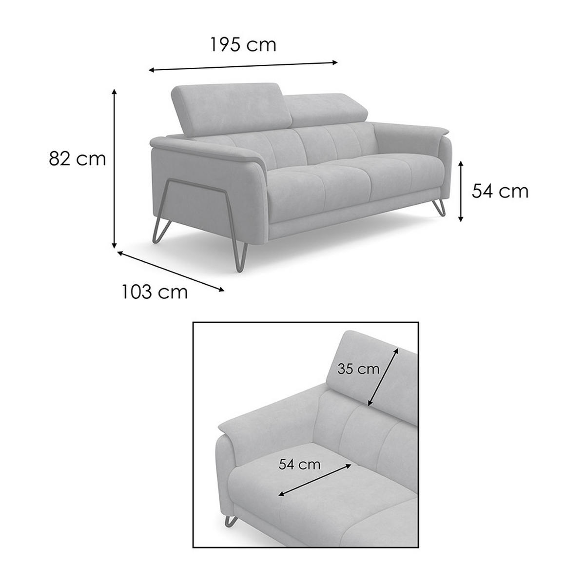 SOFA RODEN 3-Sitzer, beige, Veloursstoff - Beige, Holz/Textil (194/82/103cm) - Wozimo