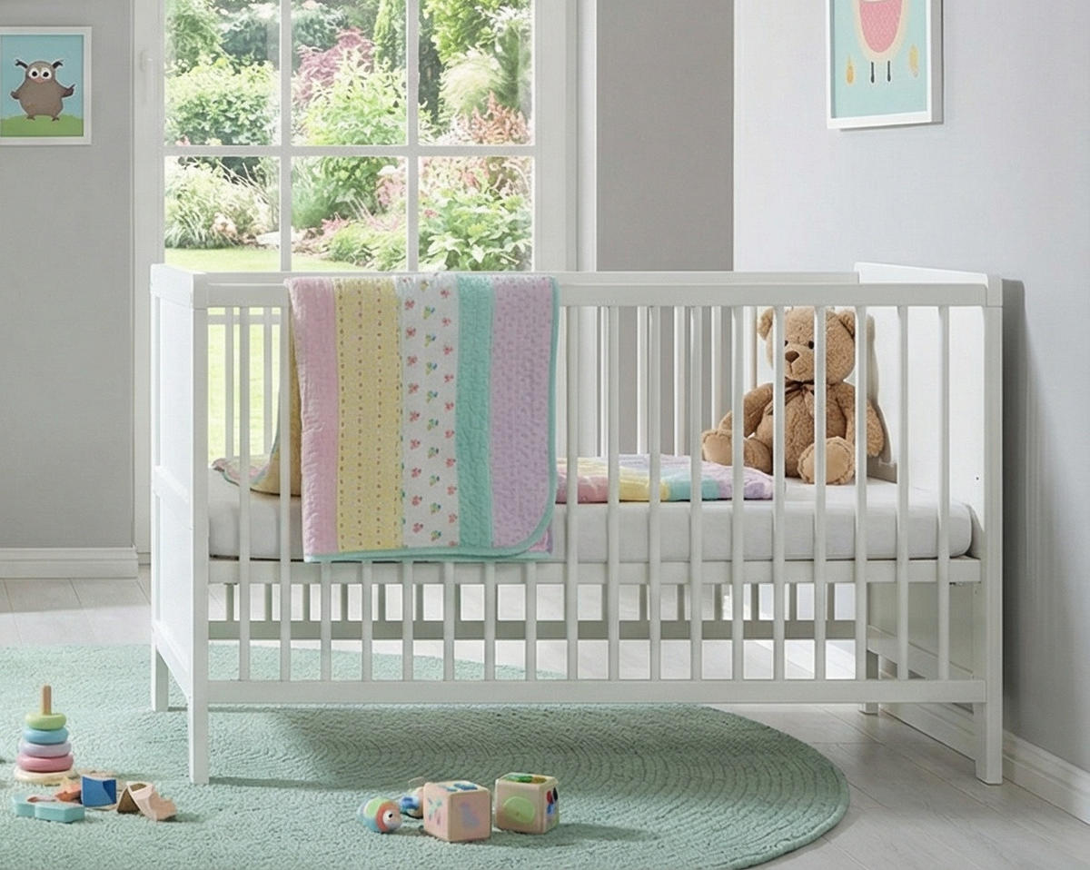 BABYZIMMER-SET 2-tlg.: Babybett & Wickelkommode mit Soft-Close-Funktion, Landhausstil Weiß / 22800 - Silberfarben/Weiß, Holzwerkstoff/Metall (76/83/146cm) - luma-home