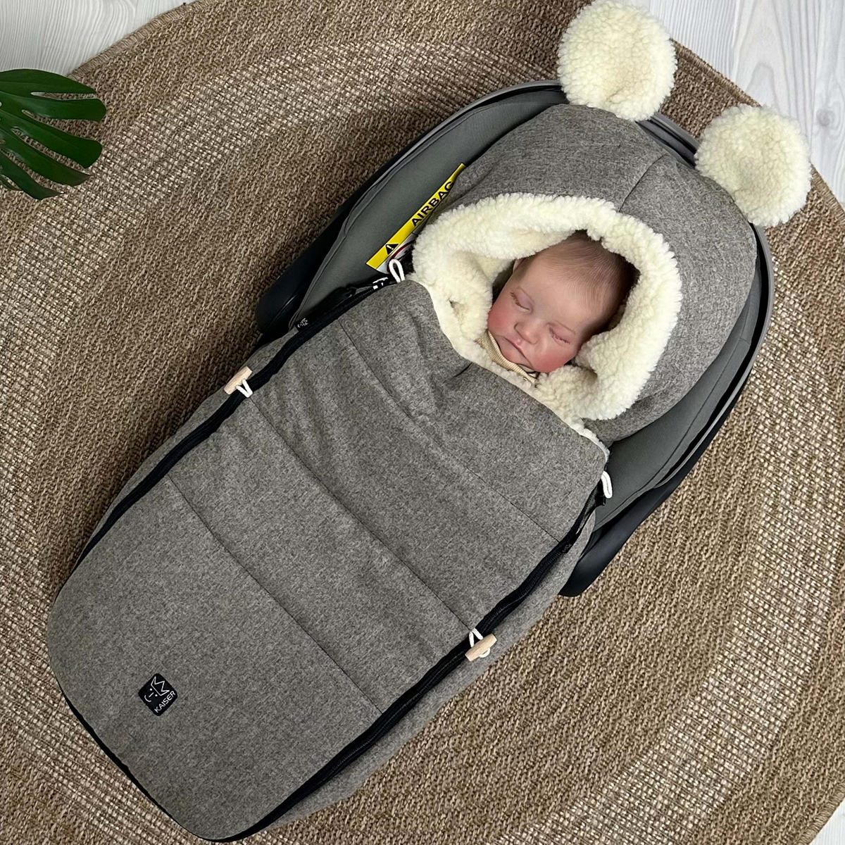 BABYSCHALENFUSSSACK Hoody Maus Wool, pepper brown - Hellbraun, Naturmaterialien (40/12/84cm) - Kaiserbaby
