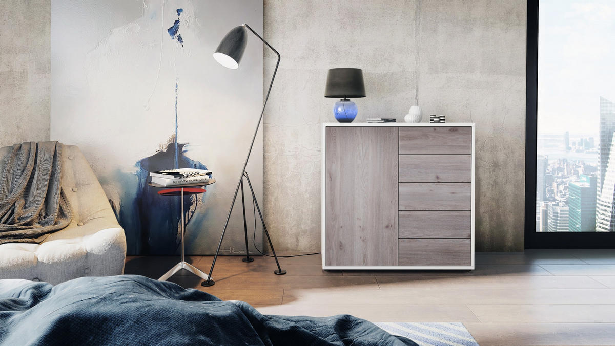 KOMMODE Ben Front in Eiche Nordic - Silbereichenfarben, Holzwerkstoff (79/74/36cm) - Vladon