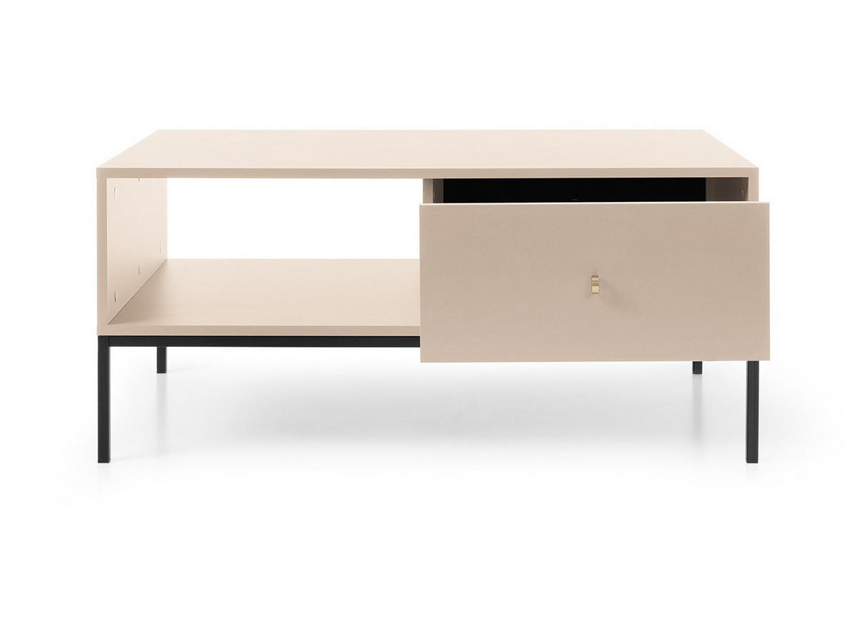 COUCHTISCH 100 mit Schublade Monti, Beige + Schwarz - Beige/Schwarz, Holz/Metall (68/104/46cm) - Emporius