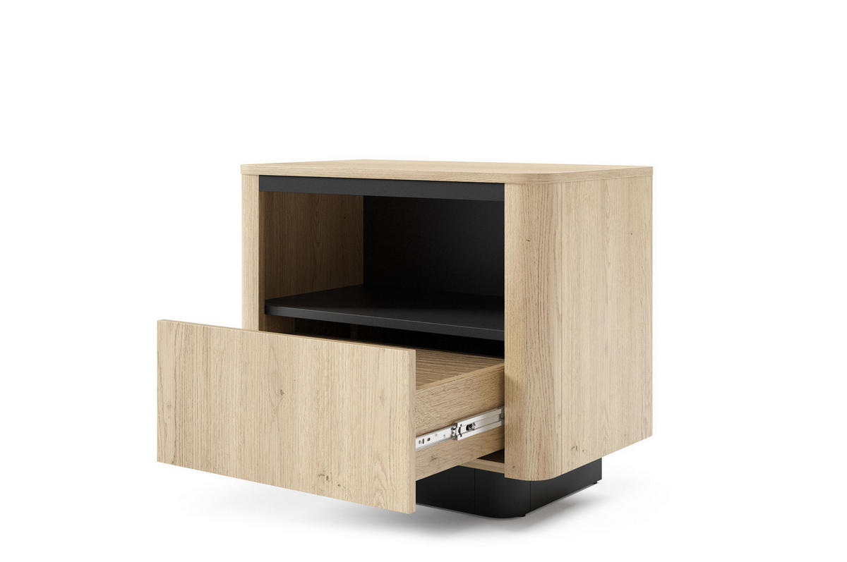 NACHTTISCH TORRO 63 cm Eiche Cremona mit schwarzen Akzenten - Eichefarben/Schwarz, Holz/Holzwerkstoff (63/50/38cm) - Ravio