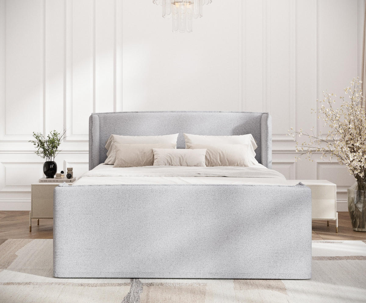 BOXSPRINGBETT Freeland Hellgrau 160/200 cm mit Matratze und Topper - Hellgrau/Schwarz, Holz/Holzwerkstoff (160/200cm) - Maison de Reve