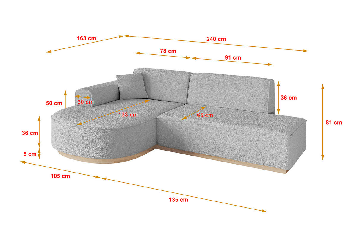 ECKSOFA Ottomane Links ARRIO-L1 - 243x171x83 cm Hellgrau - Hellgrau, Holzwerkstoff/Textil (243/171cm) - ALTDECOR