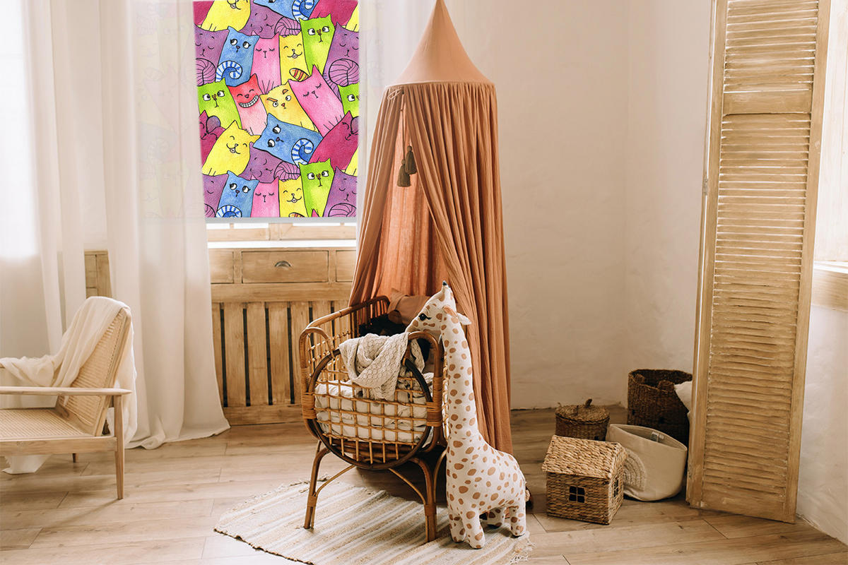 VNÚTORNÁ roleta - okenná roleta - roleta - 100x100 cm - Farebné mačky - zelená, plast (100/100/0.5cm) - TULUP