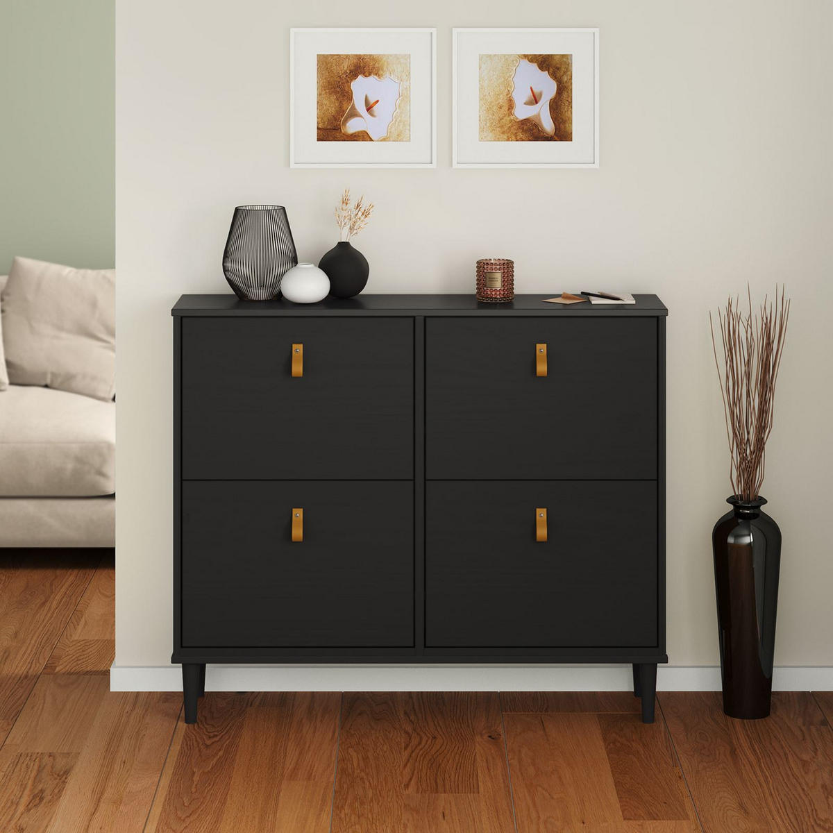 SCHUHKIPPER MIKKA schwarz - Schwarz, Holz (107/92/25cm) - IDIMEX