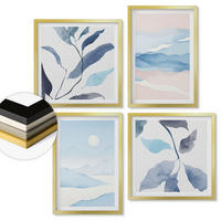 WANDBILDER 4er Set - 50x50 cm & 40x60 cm Goldrahmen - Berglandschaften, Aquarellpflanzen - Goldfarben, Kunststoff (50/50cm) - ArtPrintCave