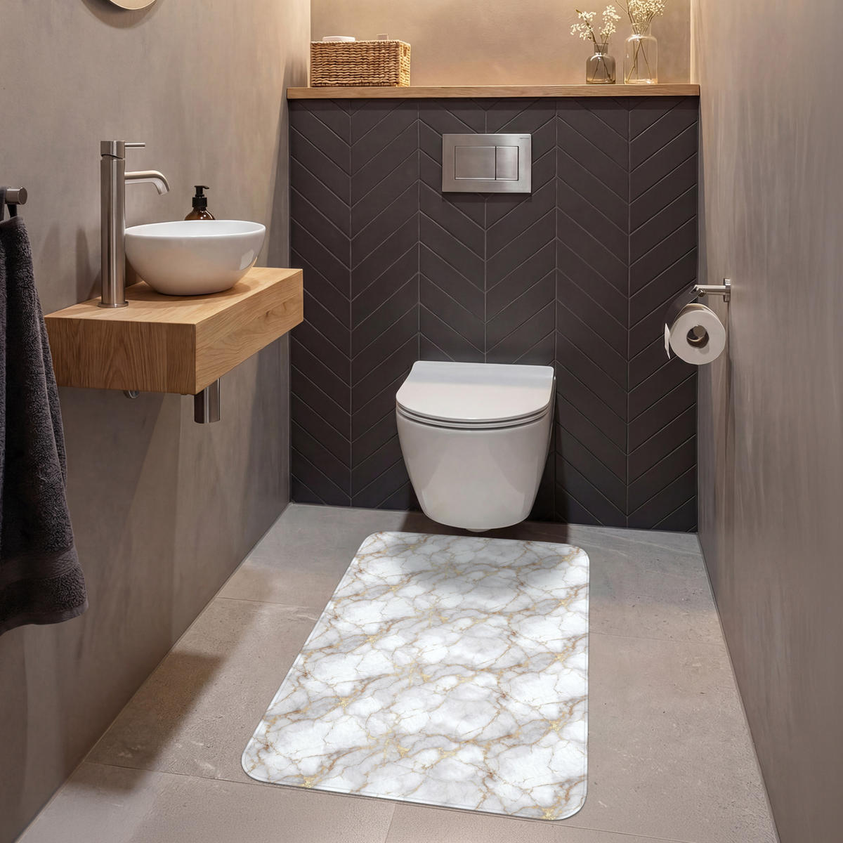 WC-VORLEGER Weiß - Gold - Marmor - Grau Toilettenvorleger 60x90 cm - Weiß, Kunststoff/Textil (60/1cm) - OnlyWow